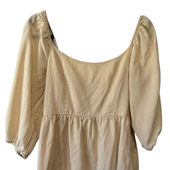 EVERY BABYDOLL DRESS WOVEN SMOCKED SQUARE NECK PUFF SLEEVE COLOR CHAI SIZE S - Picture 3 of 7